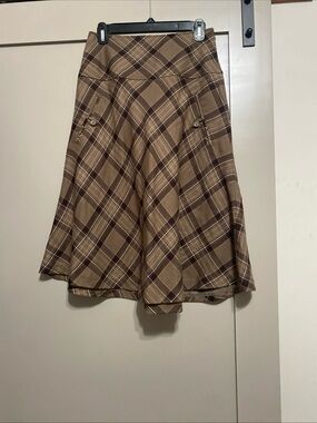East 5th Brown Plaid A-Line Midi Skirt Y2K